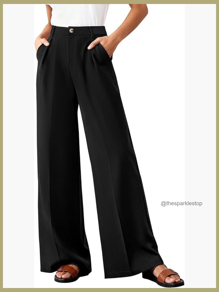 High Waisted Wide Leg Business Casual Trousers W/ Pockets